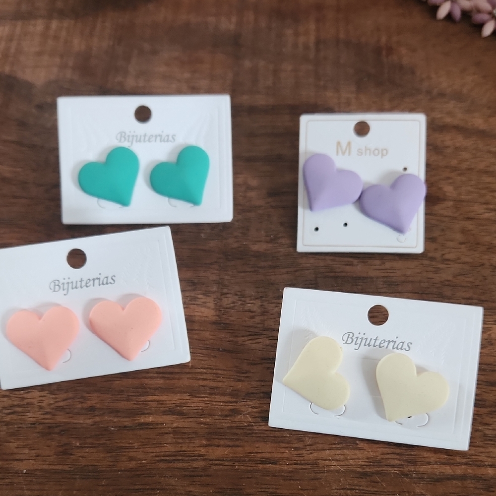 Fashion Jewelry Heart Earrings Set - Green, Purple, Pink, Cream